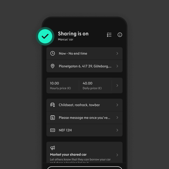 A phone showing details of sharing feature