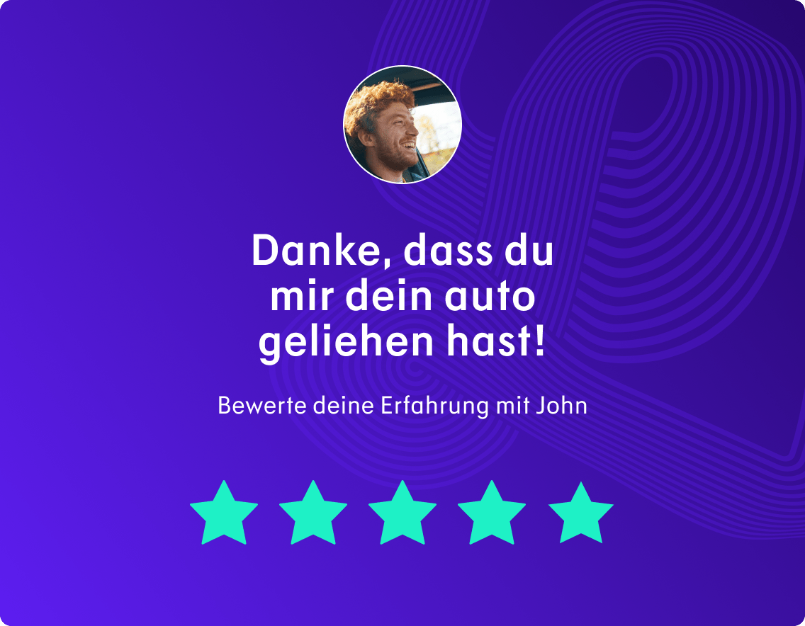 An image of a car sharing review within the Lynk & Co app. The borrower has rated the experience four stars out of five and thanks the lender for using their car.