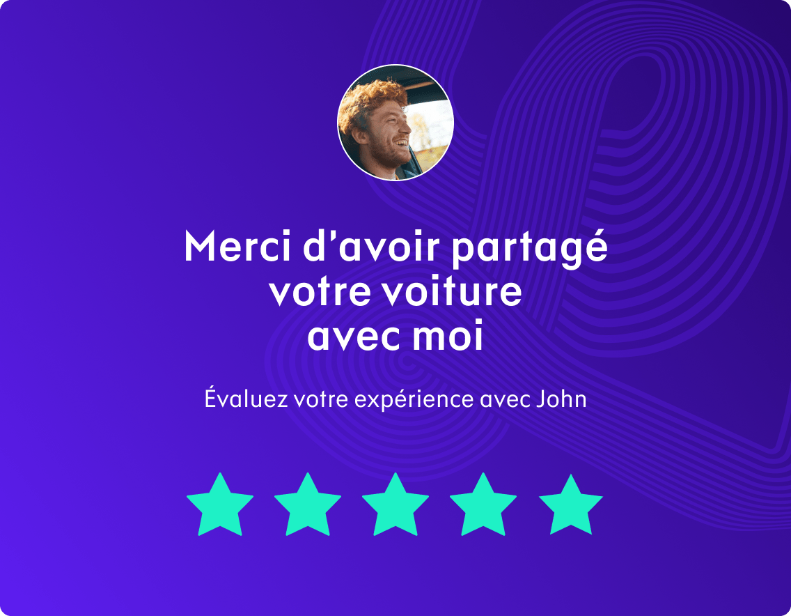 An image of a car sharing review within the Lynk & Co app. The borrower has rated the experience four stars out of five and thanks the lender for using their car.