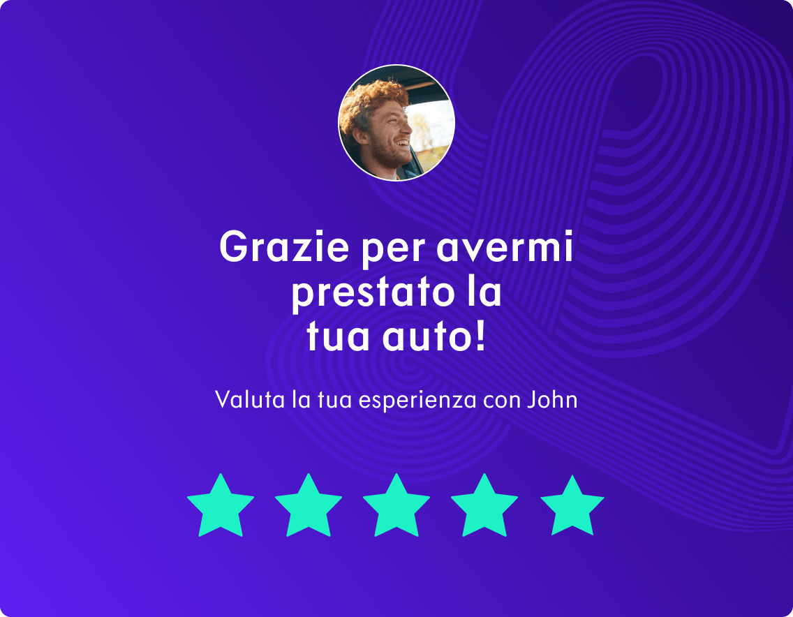 An image of a car sharing review within the Lynk & Co app. The borrower has rated the experience four stars out of five and thanks the lender for using their car.