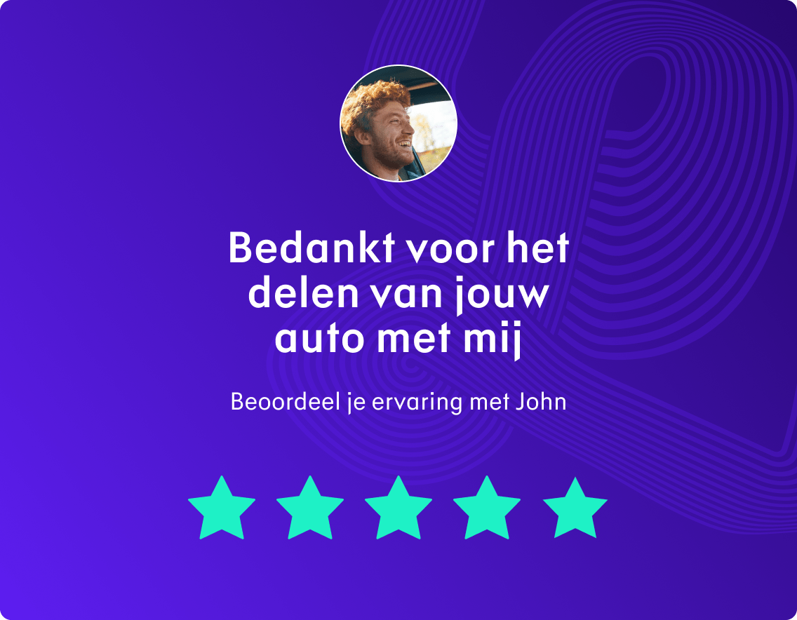 An image of a car sharing review within the Lynk & Co app. The borrower has rated the experience four stars out of five and thanks the lender for using their car.
