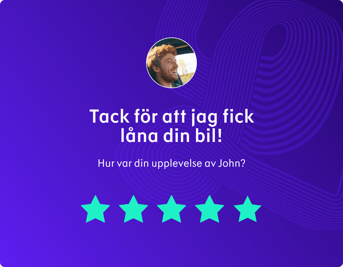An image of a car sharing review within the Lynk & Co app. The borrower has rated the experience four stars out of five and thanks the lender for using their car.